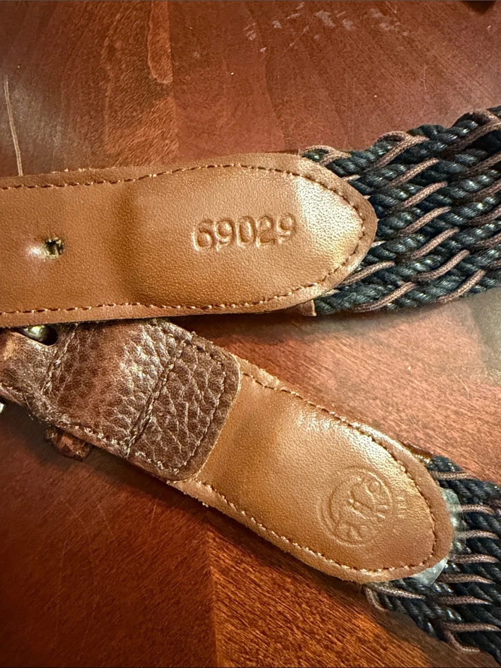 Brown Leather-Trim Woven Men's Belt with Black Braided Body